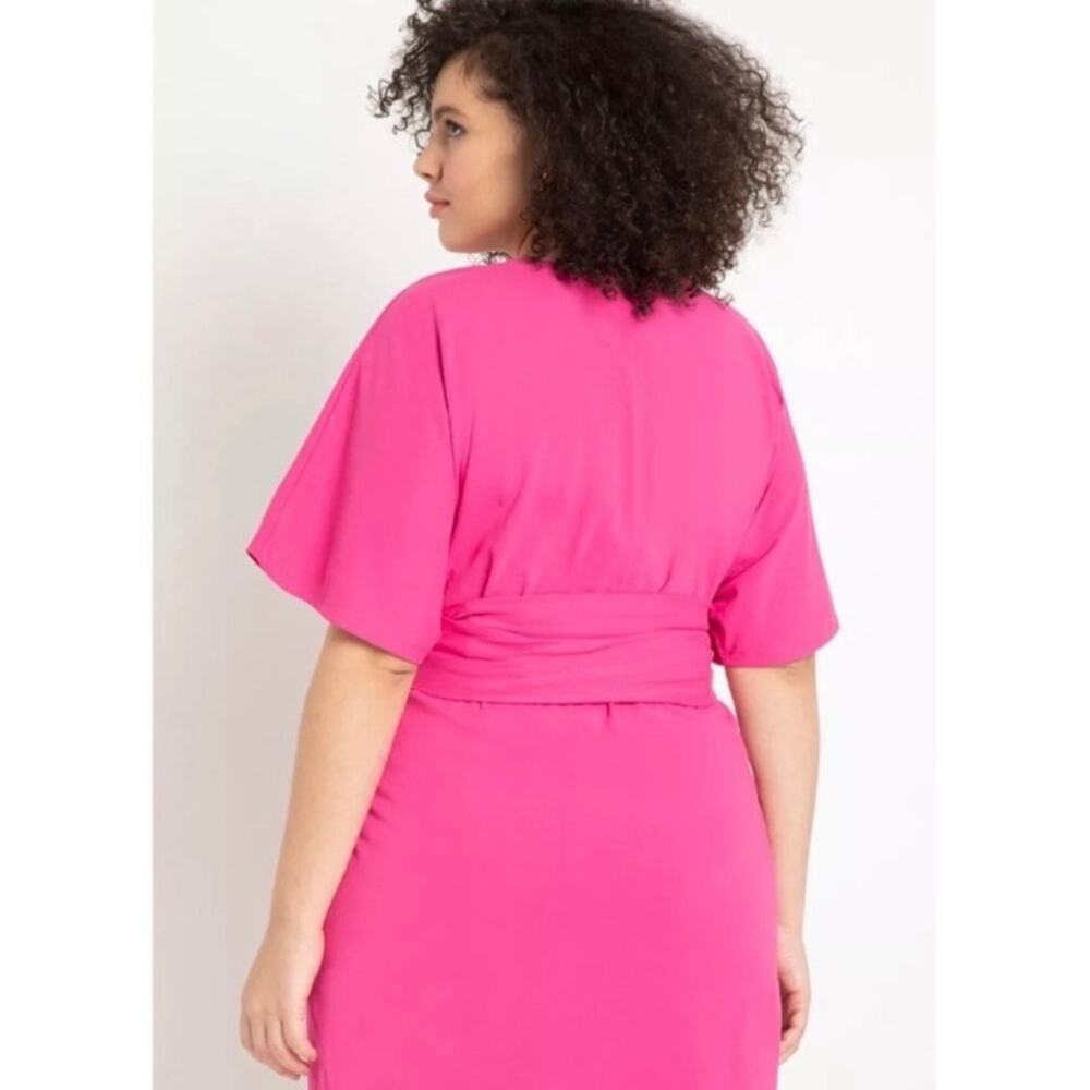 Eloquii Pink Cross Front Waist Tie Flutter Sleeve Midi Dress Sz.24W NWT - Picture 5 of 16